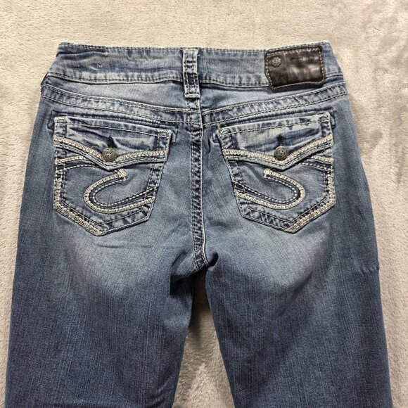 Silver Jeans Suki Mid Boot Jeans Womens 28 Blue Fluid Denim Stretch Bootcut - Picture 3 of 11